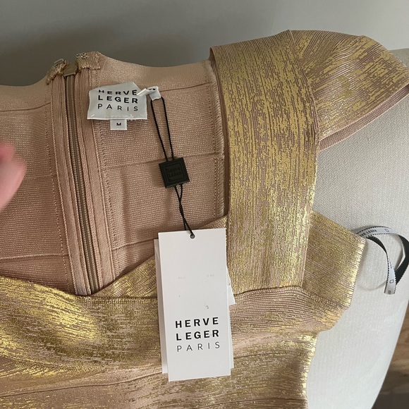 Herve Leger Gold Cap Sleeve Dress - Picture 4 of 7